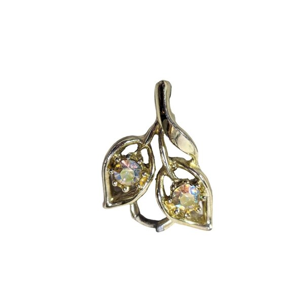 Gold Tone Floral Pendant Charm Jewelry Clear Rhinestones Set of 2 Vintage 1960s - Picture 4 of 5